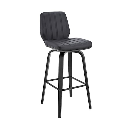 Armen Living Renee 26" Swivel Gray Faux Leather and Black Wood Bar Stool LCRNBABLGR26